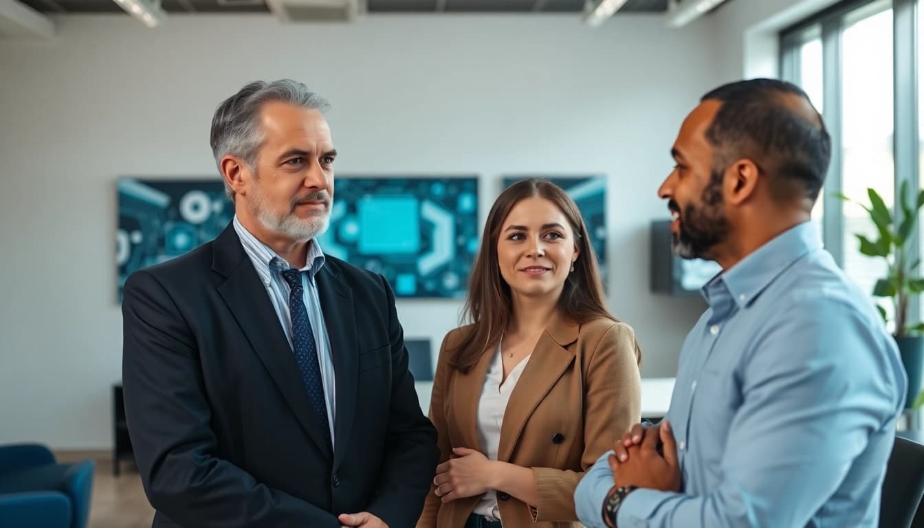 Headhunter IT in a vibrant office discussing opportunities with IT professionals.