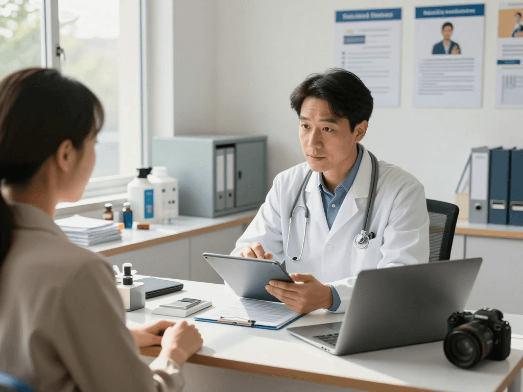 Datenschutz und Barrierefreiheit im Gesundheitswesen Arzt mit professionellem Arzt und Patient.