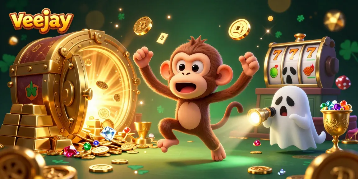 Veejay erschafft aufregende Slot-Momente in einem lebhaften Casino mit Goldschätzen.