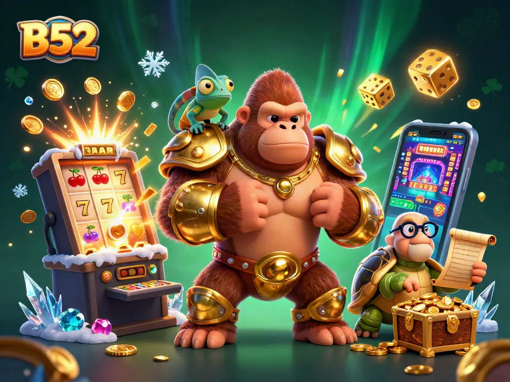 B52 slot machine jackpot explosion with cartoon characters and colorful casino elements