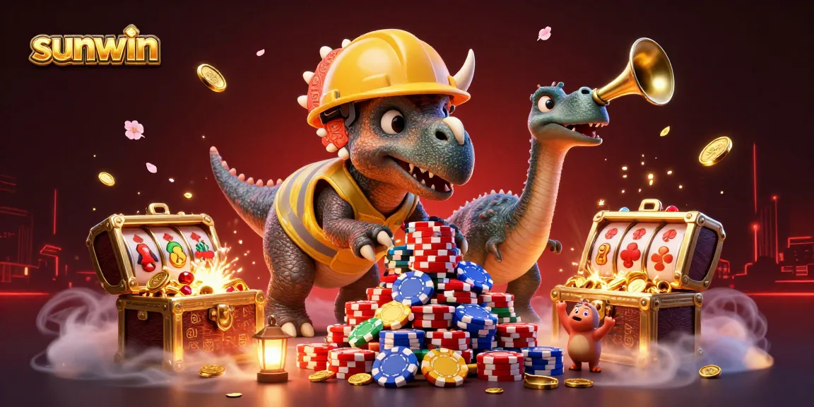 Engage in thrilling casino action with sunwin as the colorful characters celebrate a chip-building victory.