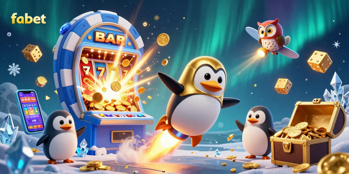 Experience fabet's excitement with a golden penguin and a jackpot slot explosion.