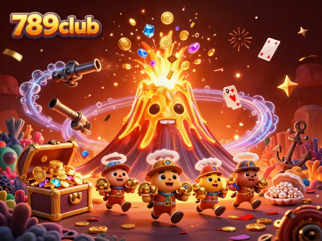 Discover the vibrant world of 789club, where a golden volcano erupts treasures of the sea.