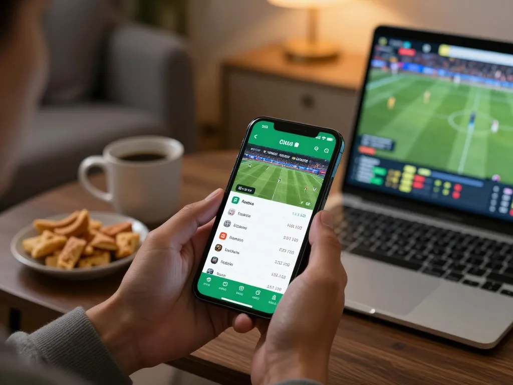 Betting enthusiast engaging with go8 betting app for live sports odds updates.