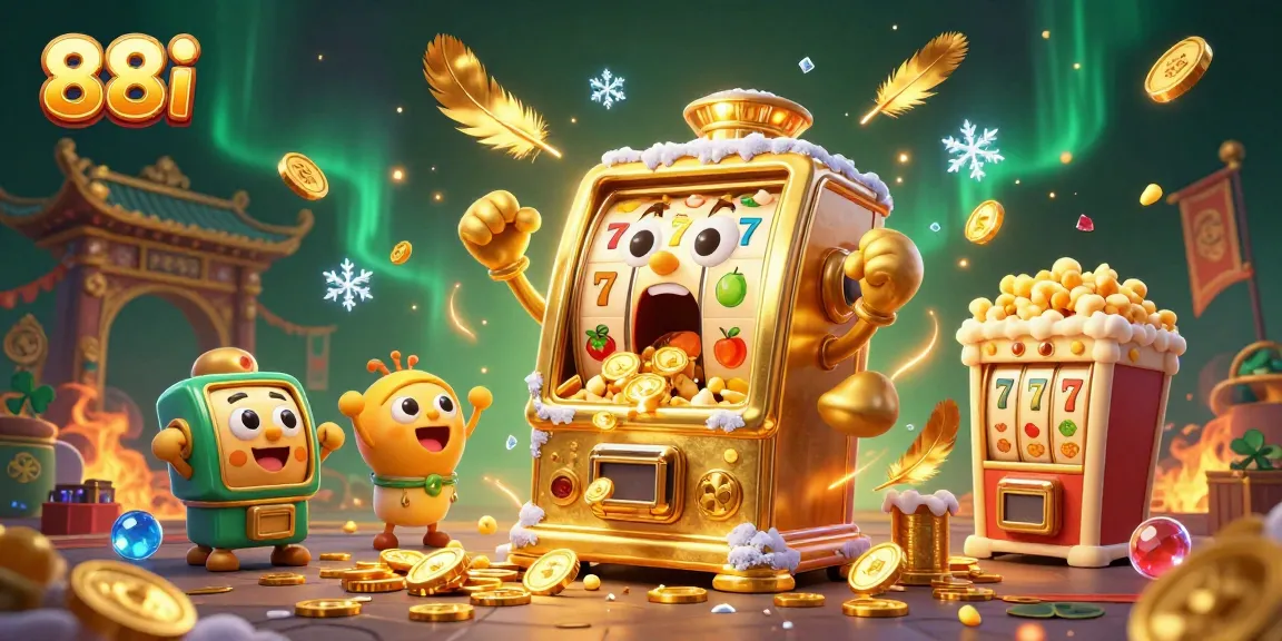 Win with 88i in a vibrant casino scene featuring excited slot machines and gold coins