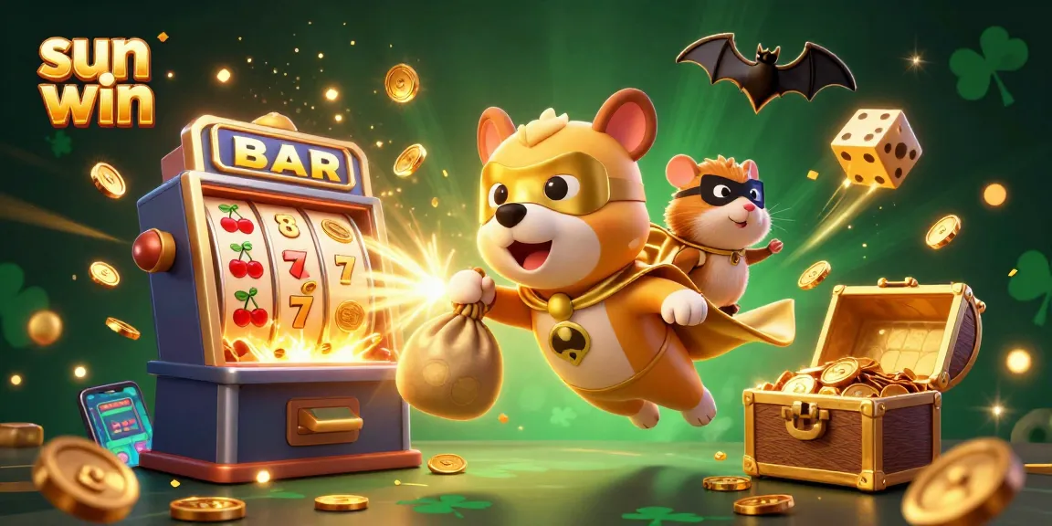 Experience sun win with a cartoon superhero dog and sidekick amid a vibrant casino jackpot scene.