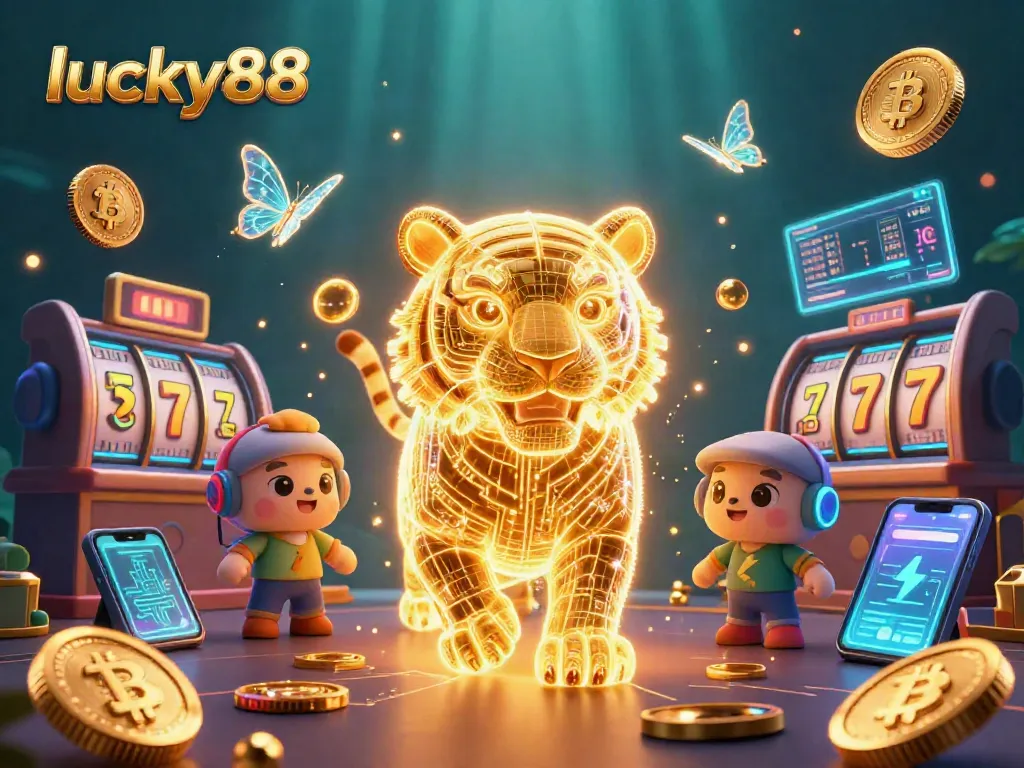 Join the excitement of lucky88 in a vibrant digital casino filled with neon elements.