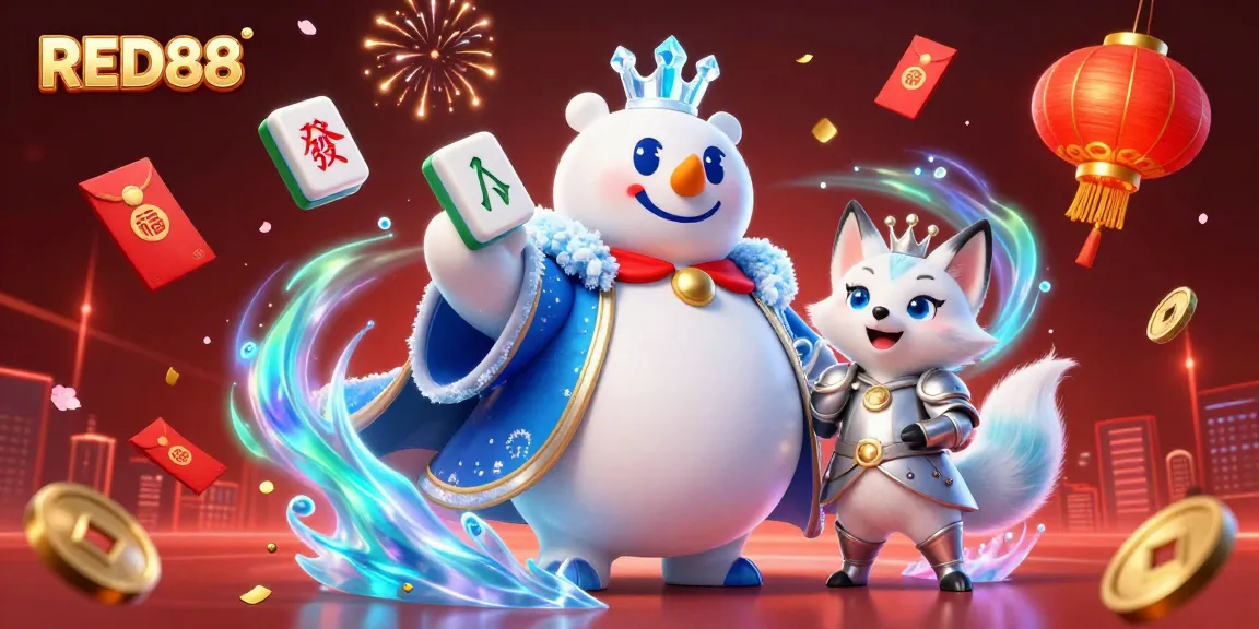 Play exciting games at RED88 with a vibrant casino atmosphere featuring a polar bear and snow fox.