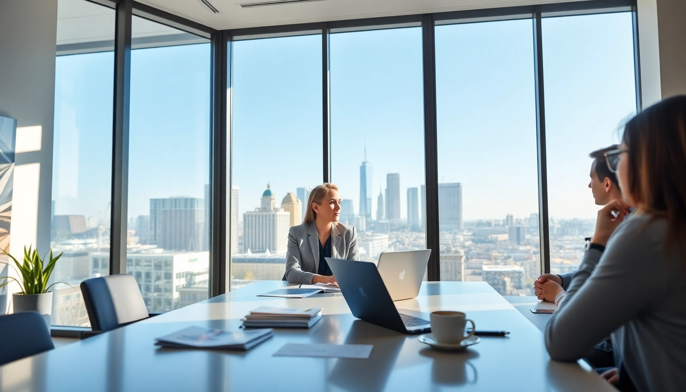 Immobilienmakler Frankfurt Eckenheim präsentiert Immobilienoptionen in einem modernen Büro.