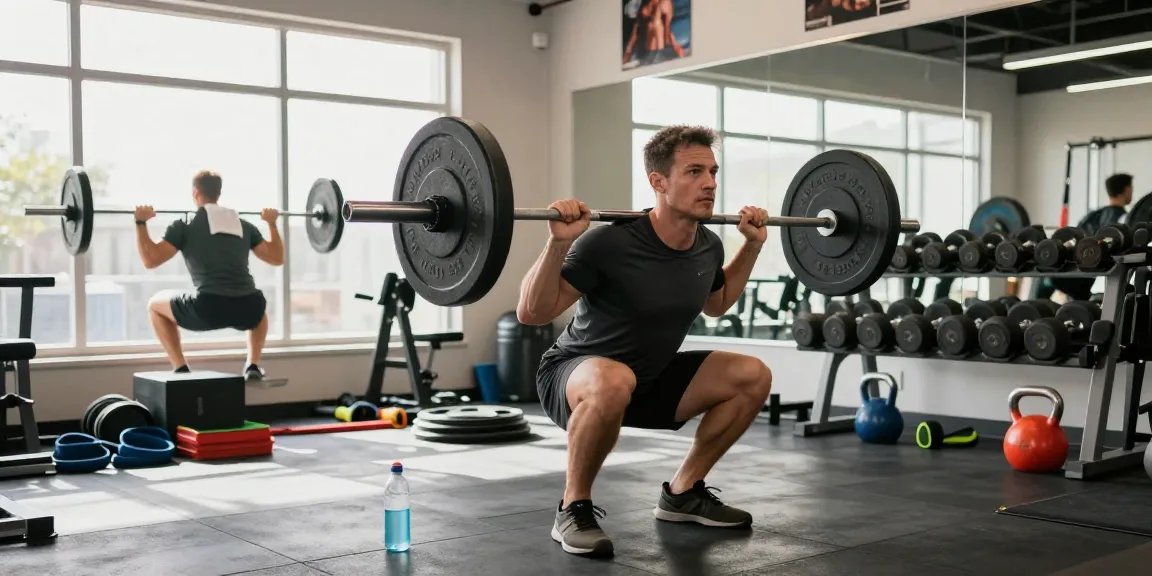Anabolika Shop – Athlet im Fitnessstudio beim Squat, zeigt Engagement und Trainingseffektivität.