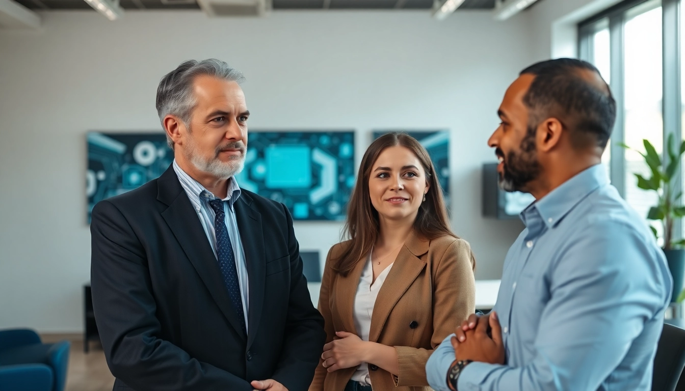 Headhunter IT in a vibrant office discussing opportunities with IT professionals.