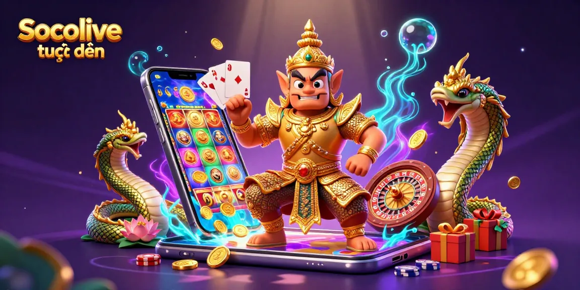 Socolive trực tiếp showcases a dynamic casino scene with vibrant slot games and engaging characters.