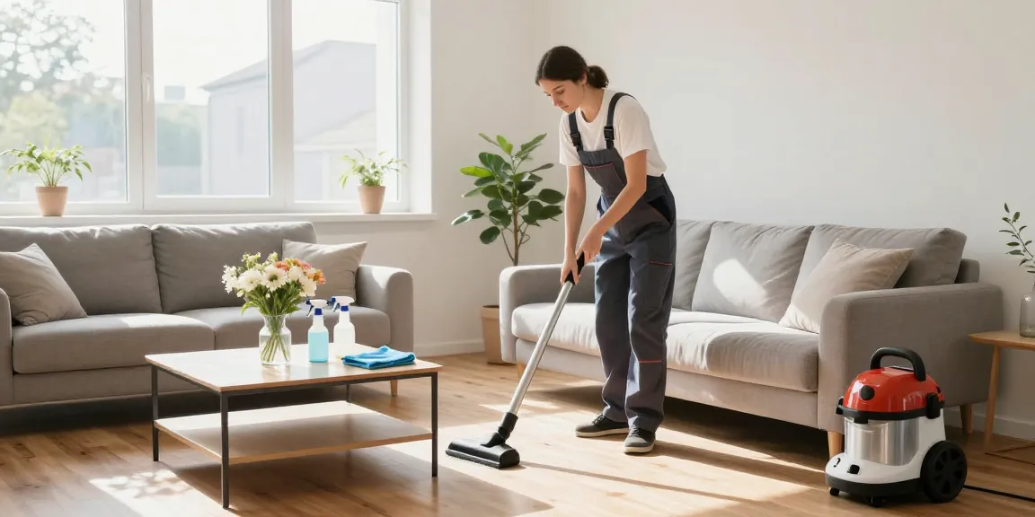 Reinigungsexperte reinigt ein Sofa in einem hellen Wohnzimmer und zeigt die Expertise einer Reinigungsfirma Solothurn