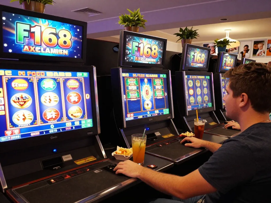 Player enjoying f168 online slots in a cozy home gaming setup with multiple screens and snacks