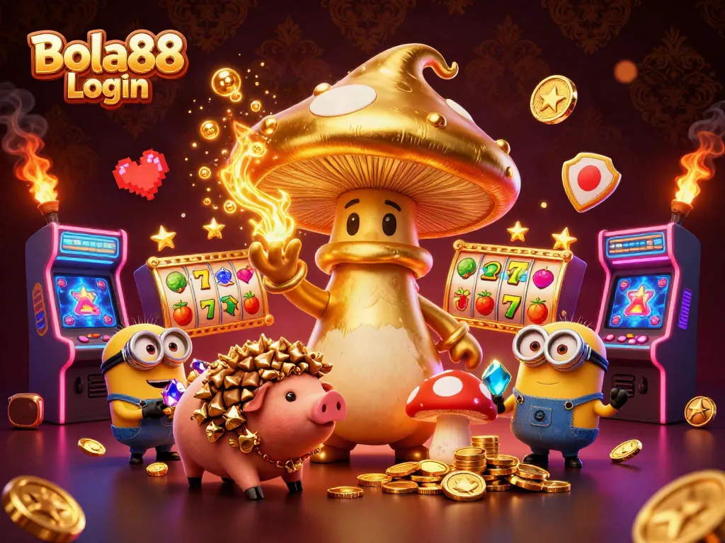 Bola88 Login: Play exciting slot games with the magical golden mushroom wizard and his treasure hunting pig.